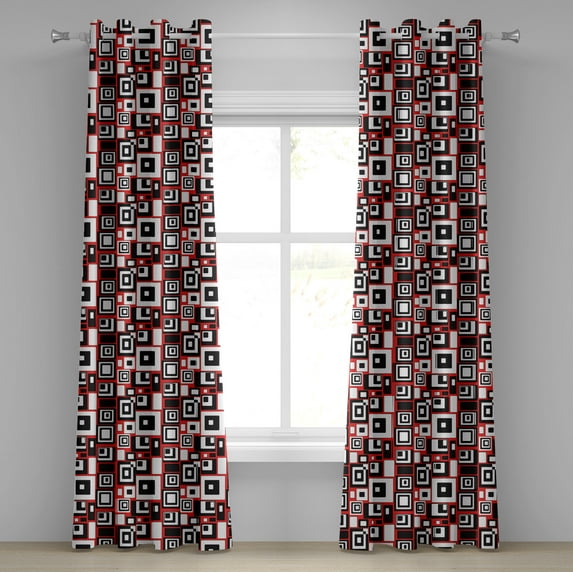 Ambesonne Abstract Grommet Curtain, Minimalist Retro, 50" x 84", Vermilion and Charcoal Grey
