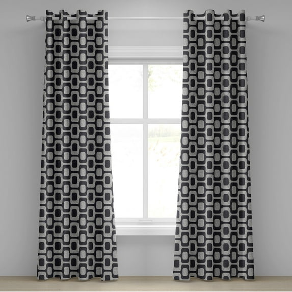 Ambesonne Abstract Grommet Curtain, Modern Pavement Mosaic, 50" x 108", Black Pale Grey White