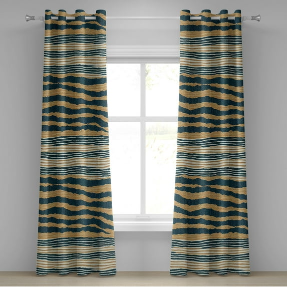 Ambesonne Abstract Grommet Curtain, Modern Stripes Grungy Art, 50"x84", Dark Teal and Sand Brown