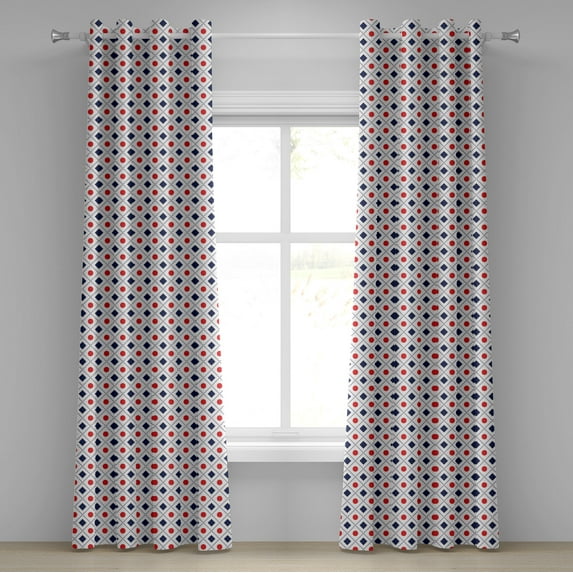 Ambesonne Abstract Grommet Curtain, Nautical Circles Squares, 50" x 120", Navy Blue White Red