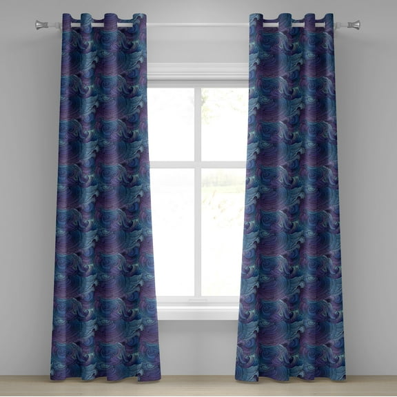 Ambesonne Abstract Grommet Curtain, Ocean Inspired Paisley, 50" x 120", Purple Blue