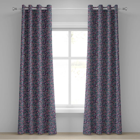 Ambesonne Abstract Grommet Curtain, Ornamental Wavy Lines, 50" x 96", Fuchsia Slate Blue Cream