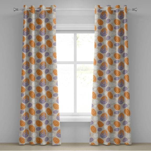 Ambesonne Abstract Grommet Curtain, Ornate Spring Motifs, 50" x 72", Orange Mauve Beige