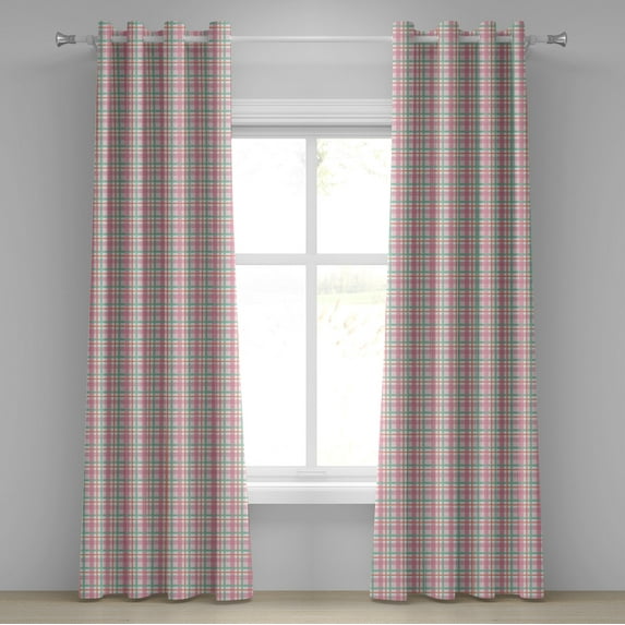 Ambesonne Abstract Grommet Curtain, Pastel Color Checkered, 50" x 120", Mint Salmon Pale Pink