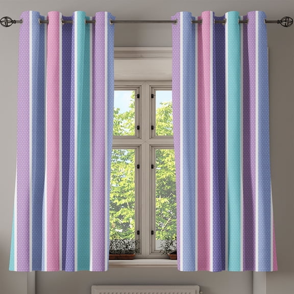 Ambesonne Abstract Grommet Curtain, Polka Dot with Stripes, 50" x 54", Violet and Violet Blue