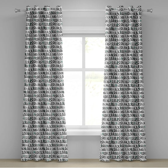 Ambesonne Abstract Grommet Curtain, Random Curly Stripes, 50" x 96", Dark Taupe Pale Blue