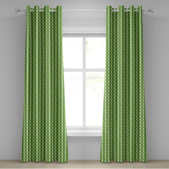 Ambesonne Abstract Grommet Curtain, Retro Circles Background, 50" x 84", Lime Green Fern Green