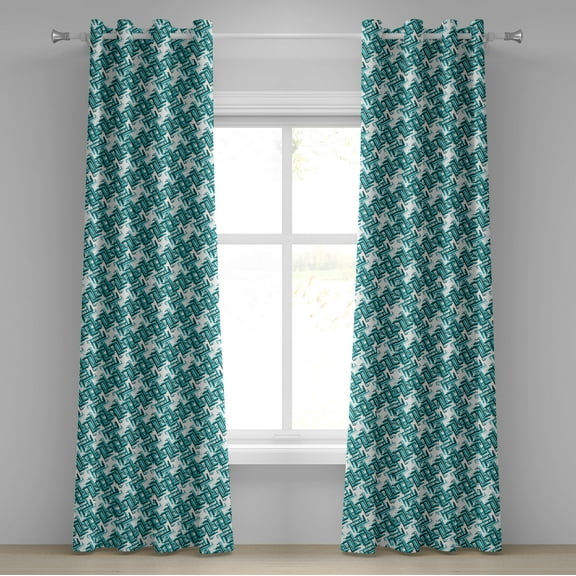 Ambesonne Abstract Grommet Curtain, Retro Maze Trippy, 50" x 96", Turquoise Teal White