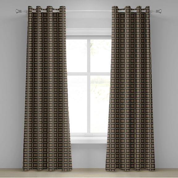 Ambesonne Abstract Grommet Curtain, Retro and Geometrical, 50" x 72", Black Vermilion Beige