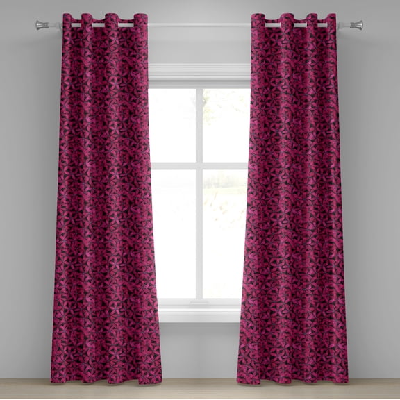 Ambesonne Abstract Grommet Curtain, Romantic Flowers in Bloom, 50" x 96", Charcoal Grey Hot Pink