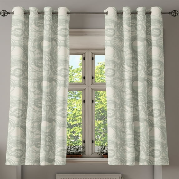 Ambesonne Abstract Grommet Curtain, Rounded Geometric Motifs, 50"x63", Pale Sage Green and Ivory