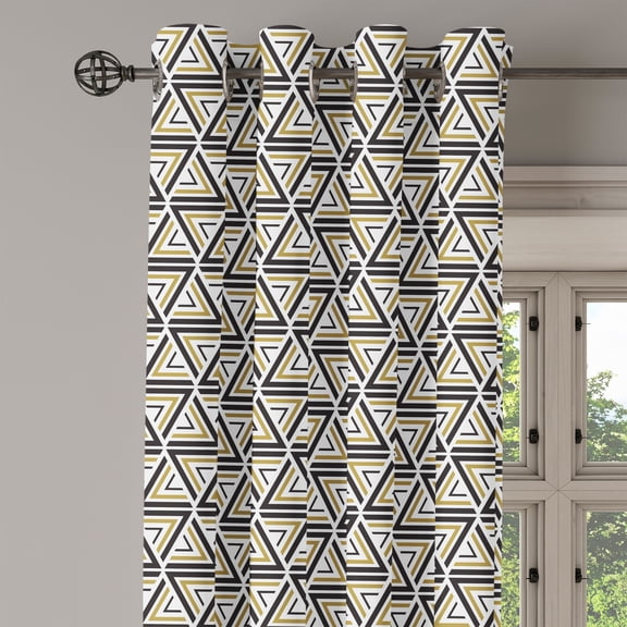 Ambesonne Abstract Grommet Curtain Single Panel, Angled Stripes Mosaic, 50"x60", Tan Black White