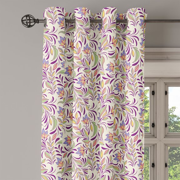 Ambesonne Abstract Grommet Curtain Single Panel, Bouquet of Romance, 50"x60", Pale Green Lavender