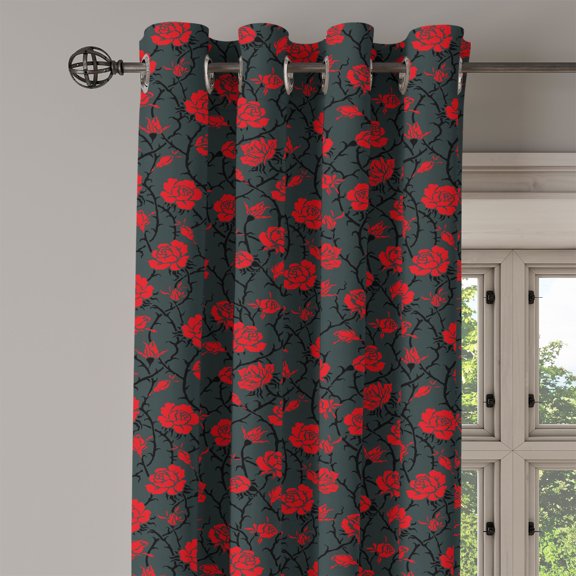 Ambesonne Abstract Grommet Curtain Single Panel, Mystic Rose Swirls Design, 50"x60", Charcoal Grey Ruby