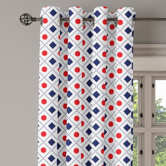 Ambesonne Abstract Grommet Curtain Single Panel, Nautical Circles Squares, 50"x60", Navy Blue White Red