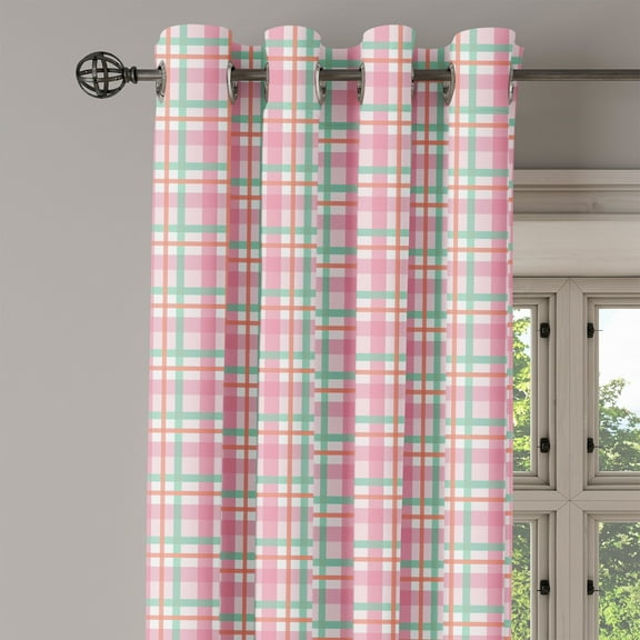 Ambesonne Abstract Grommet Curtain Single Panel, Pastel Color Checkered, 50"x60", Mint Salmon Pale Pink