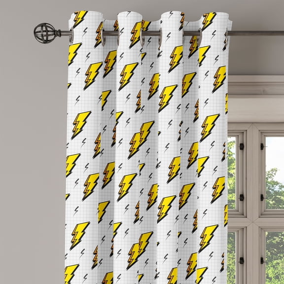 Ambesonne Abstract Grommet Curtain Single Panel, Vintage Thunder Bolts, 50"x60", Yellow Black White