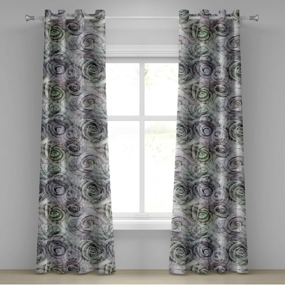Ambesonne Abstract Grommet Curtain, Sketchy Surreal Roses Art, 50"x108", Dark Green Pale Lavender