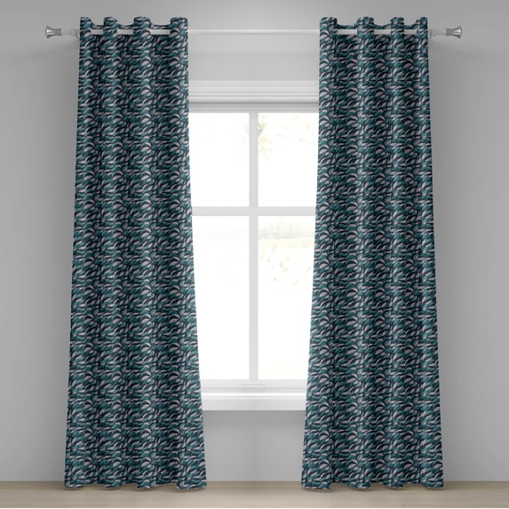 Ambesonne Abstract Grommet Curtain, Tangles Curly Lines, 50" x 84", Teal Violet White