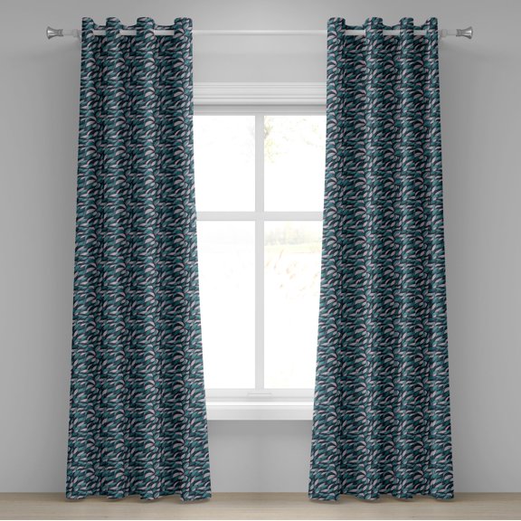 Ambesonne Abstract Grommet Curtain, Tangles Curly Lines, 50" x 96", Teal Violet White