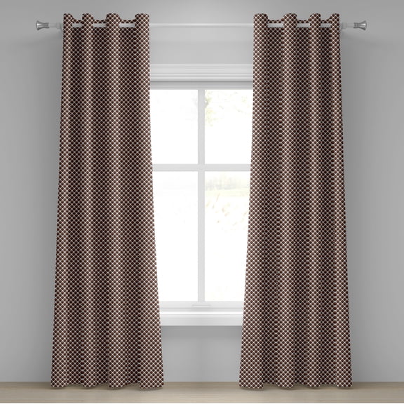 Ambesonne Abstract Grommet Curtain, Traditional Oval Motif, 50" x 108", Brown Black White