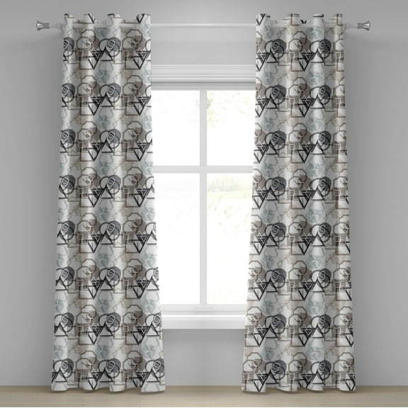 Ambesonne Abstract Grommet Curtain, Triangles Squares Plygons, 50" x 120", Grey Black Cocoa