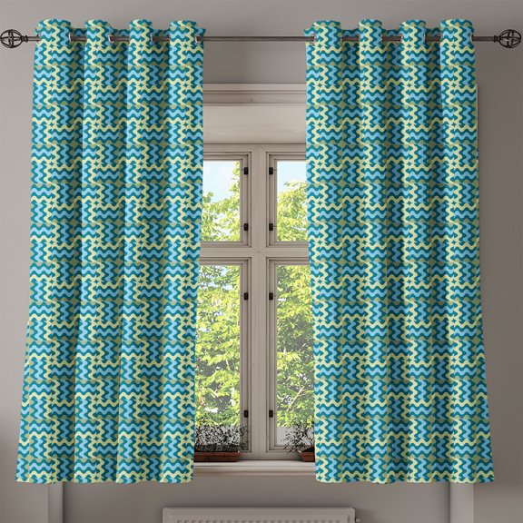 Ambesonne Abstract Grommet Curtain, Vintage Wavy Lines, 50" x 54", Pale Green Pale Blue