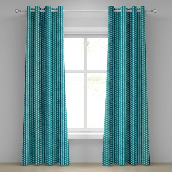 Ambesonne Abstract Grommet Curtain, Wavy Stripe Pattern, 50" x 120", Aqua Blue Turquoise