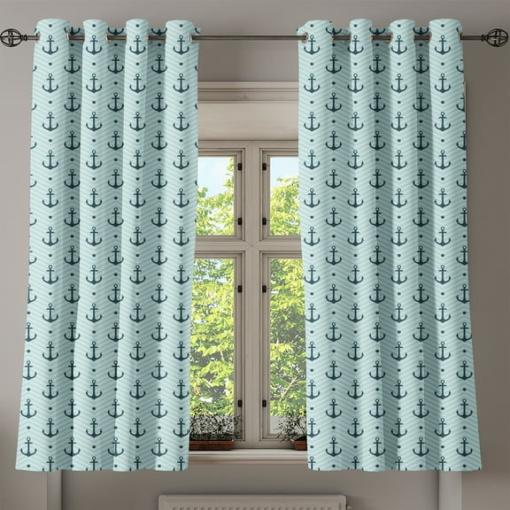 Ambesonne Abstract Grommet Curtain, Zigzag Chevron Anchors, 50" x 54", Dark Green Turquoise