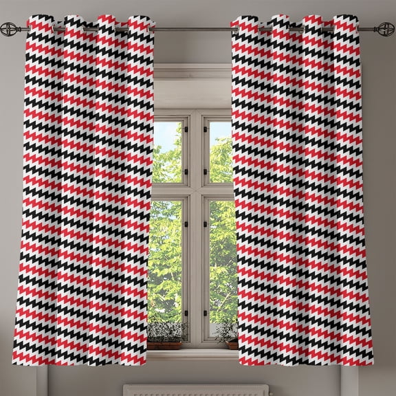 Ambesonne Abstract Grommet Curtain, Zigzag Chevron Lines Art, 50" x 54", Vermilion White