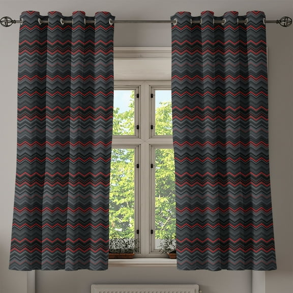 Ambesonne Abstract Grommet Curtain, Zigzag Chevron Theme Art, 50" x 63", Charcoal Grey Pale Grey