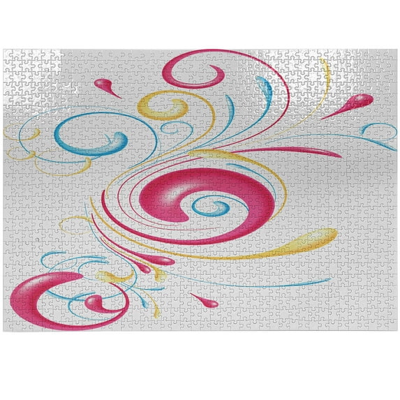 Ambesonne Abstract Jigsaw Puzzle, Ink Splattered Droplets, Heirloom-Quality Fun Activity for Family Durable Cardboard, 1000 pcs, Azure Blue Magenta