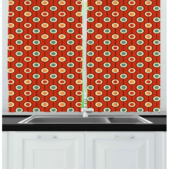 Ambesonne Abstract Kitchen Curtains, 60s Style Hippie Dots, 55"x39", Multicolor