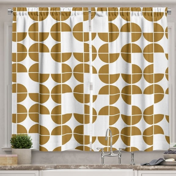 Ambesonne Abstract Kitchen Curtains, Art Deco Pattern Vintage, 55"x39", Pale Coffee