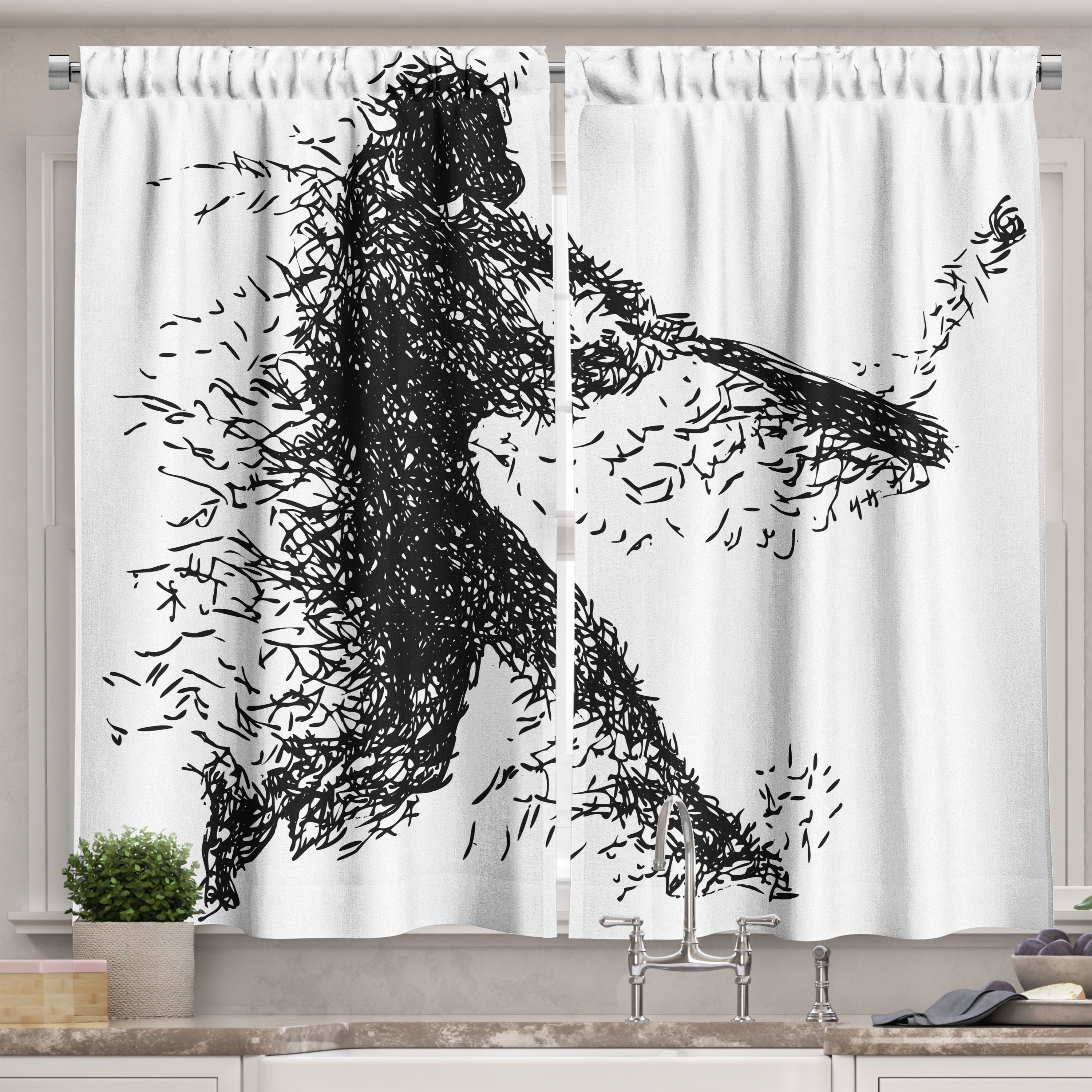 Ambesonne Abstract Kitchen Curtains, Baseball Player, 55"x39", Charcoal