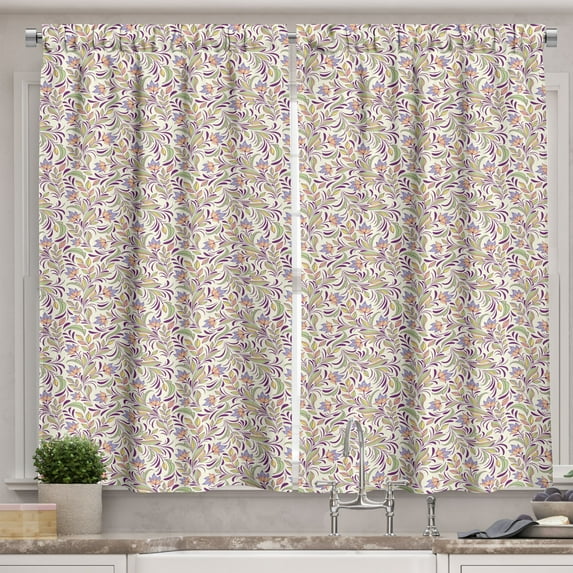 Ambesonne Abstract Kitchen Curtains, Bouquet of Romance, 55"x45", Pale Green Lavender