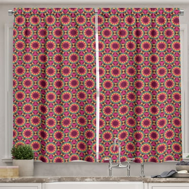 Ambesonne Abstract Kitchen Curtains, Caleidoscope Inspired Art, 55"x45", Hot Pink Orange