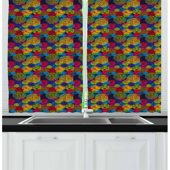 Ambesonne Abstract Kitchen Curtains, Circle Grunge Colorful, 55"x39", Multicolor