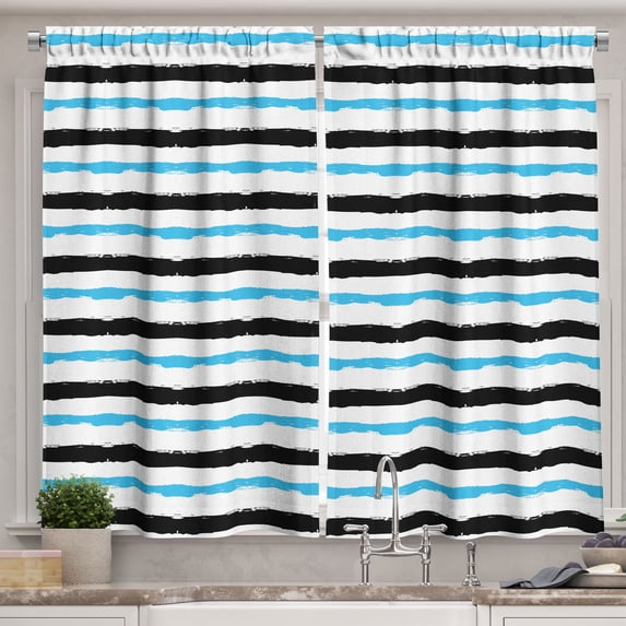 Ambesonne Abstract Kitchen Curtains, Color Bands Stripes, 55"x39", Aqua Black White