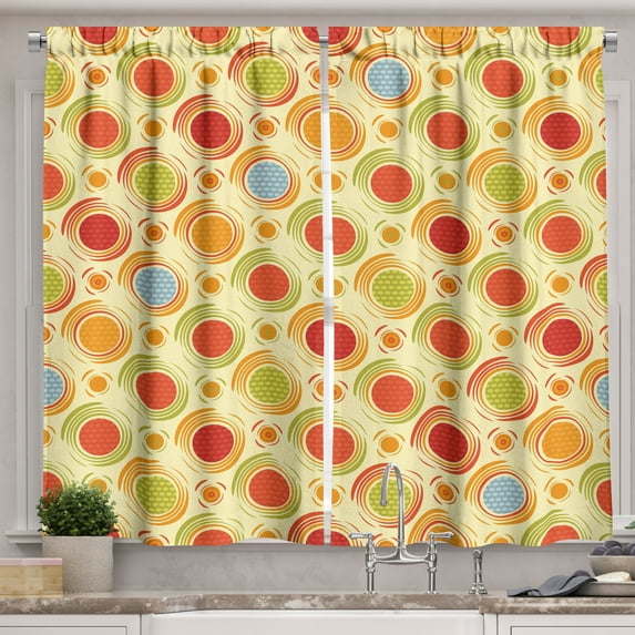 Ambesonne Abstract Kitchen Curtains, Colorful Dots Striped, 55"x39", Multicolor