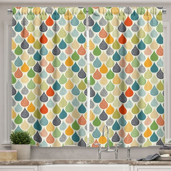 Ambesonne Abstract Kitchen Curtains, Colorful Large Drops, 55"x39", Multicolor