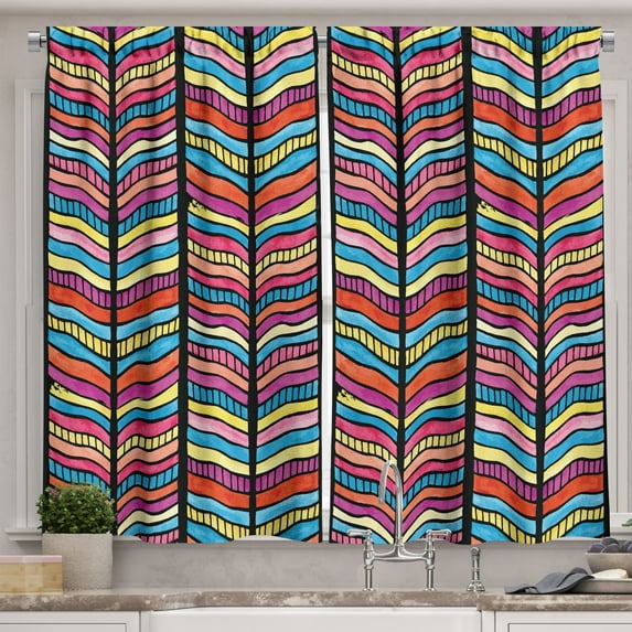 Ambesonne Abstract Kitchen Curtains, Colorful Rainbow Leaf, 55"x39", Multicolor