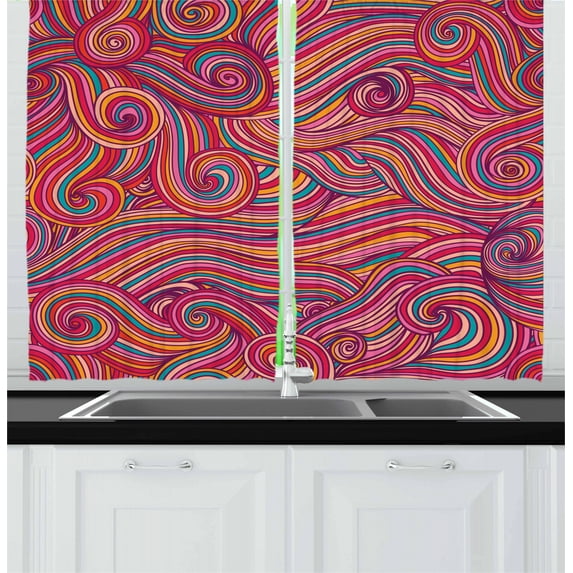 Ambesonne Abstract Kitchen Curtains, Colorful Vibrant Waves, 55"x39", Multicolor