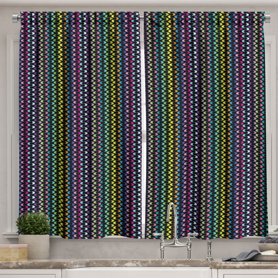 Ambesonne Abstract Kitchen Curtains, Curved Stripes Design, 55"x39", Multicolor