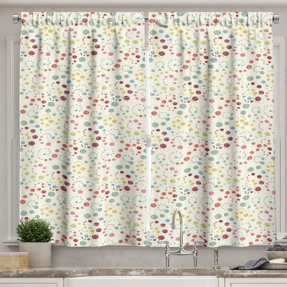Ambesonne Abstract Kitchen Curtains, Dot Swirls Retro Look, 55"x39", Multicolor