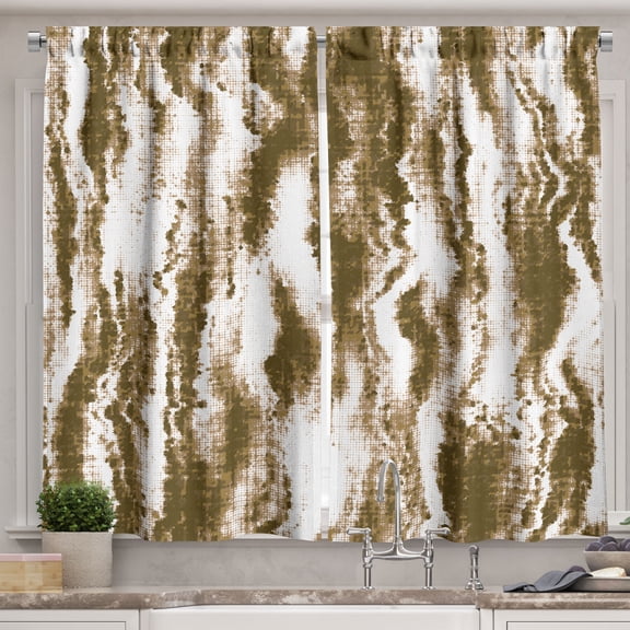 Ambesonne Abstract Kitchen Curtains, Folk Ikat Print Artwork, 55"x24", Slate Brown White