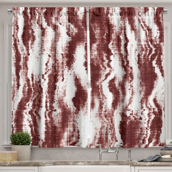 Ambesonne Abstract Kitchen Curtains, Folk Ikat Print Artwork, 55"x39", Burgundy and White
