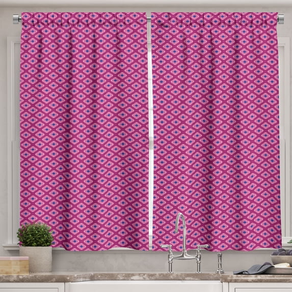 Ambesonne Abstract Kitchen Curtains, Geometric Floral Mosaic, 55"x45", Dark Magenta Pink