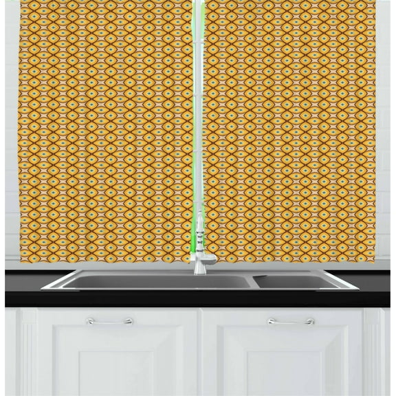 Ambesonne Abstract Kitchen Curtains, Geometric Shapes 60s, 55"x39", Multicolor
