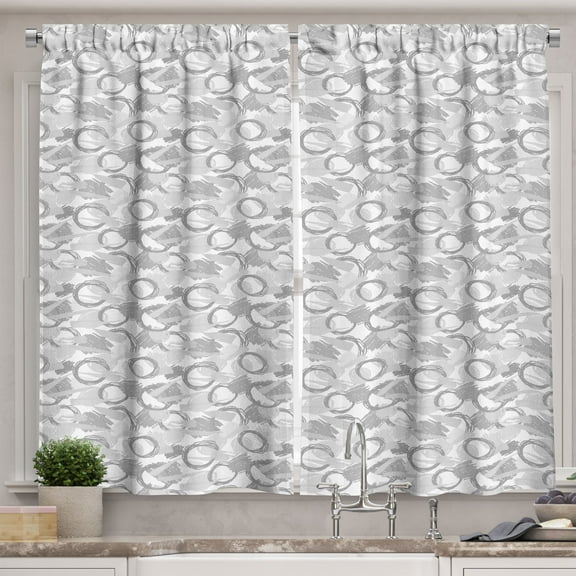 Ambesonne Abstract Kitchen Curtains, Geometric Sketchy Strokes, 55"x24", Pale Grey White
